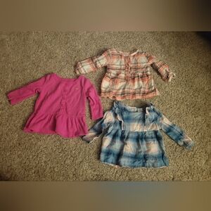Baby girls long sleeve shirts, 3 count, size 6m.